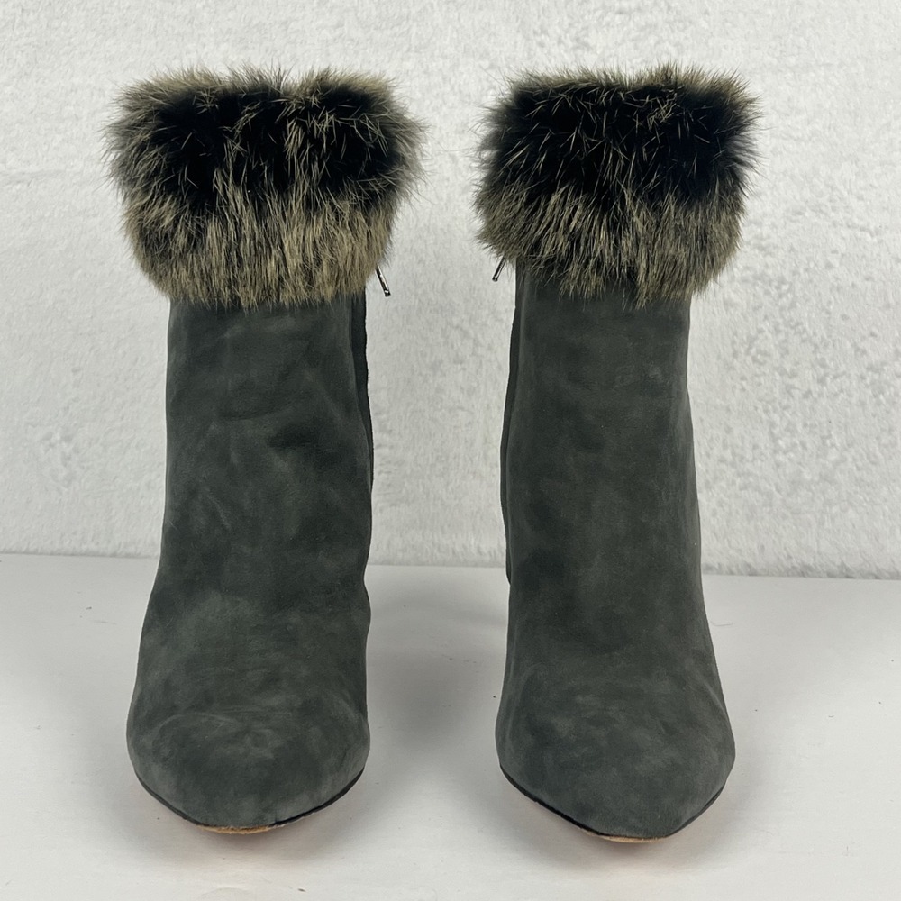 Antonio Melani Suede Leather Rabbit Fur Dress Booties Stiletto Ankle Grey 6.5 M